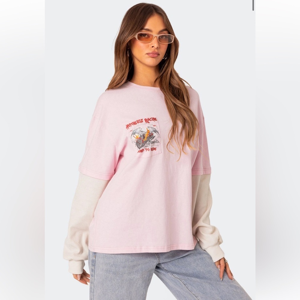 Edikted Racing Oversized Layered T-Shirt 🔥 💖🖤 🏍️